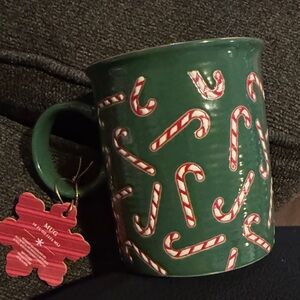 Holiday Candy Cane Ceramic Mug in Green - Brand Unknown